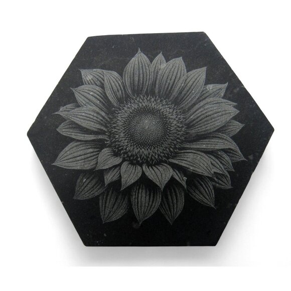 Hexagon BEE TILES Set of 7 Engraved Bees and Flower 3" Mosaic Tile - Picture 5 of 11